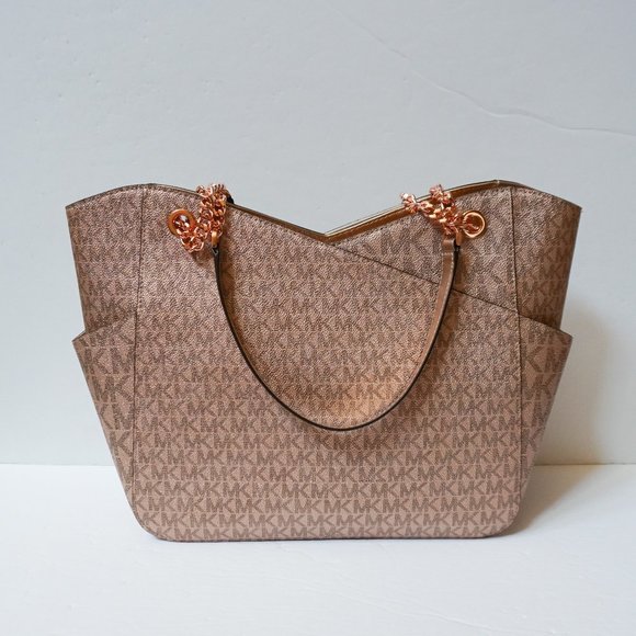 Michael Kors Jet Set Travel Large Chain Shoulder Tote Bag MK Rose Gold - Picture 5 of 13